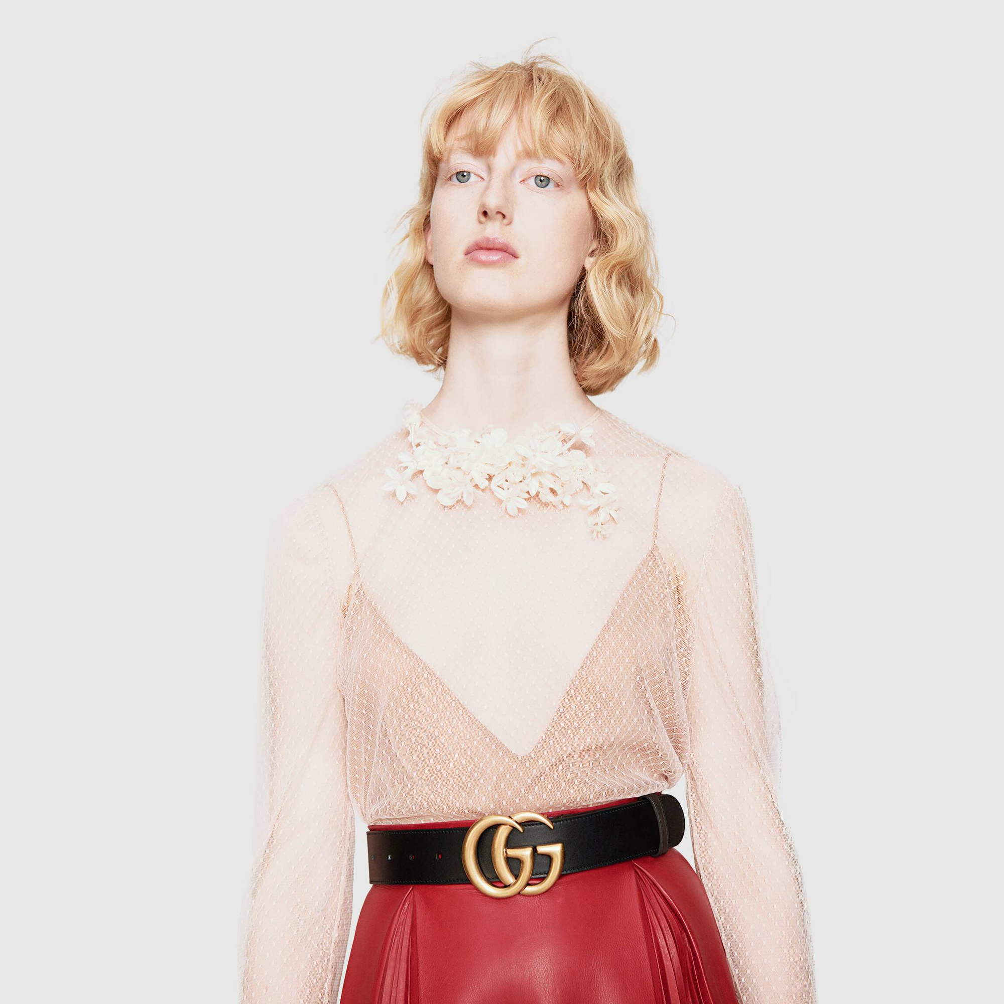 wide leather belt with double g