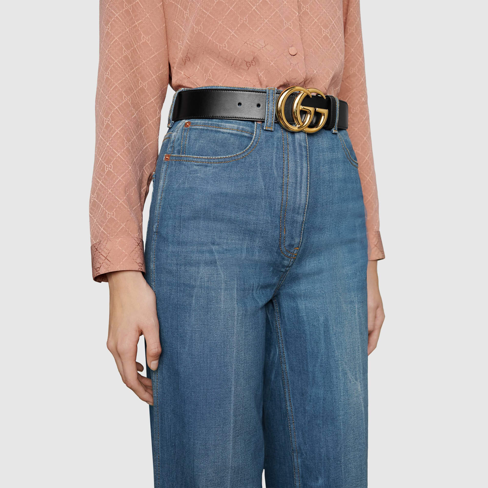 GG Marmont leather belt with shiny buckle