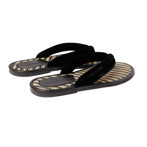 Tom Ford Velvet And Raffia Thong Sandals at Enigma Boutique