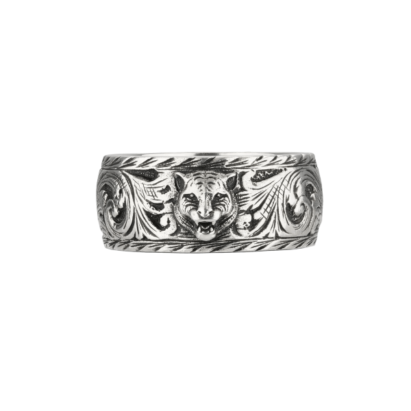 Gucci Thin Silver Ring With Feline Head at Enigma Boutique