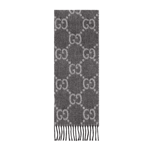 GG Jacquard Pattern Knit Scarf With Tassels at Enigma Boutique