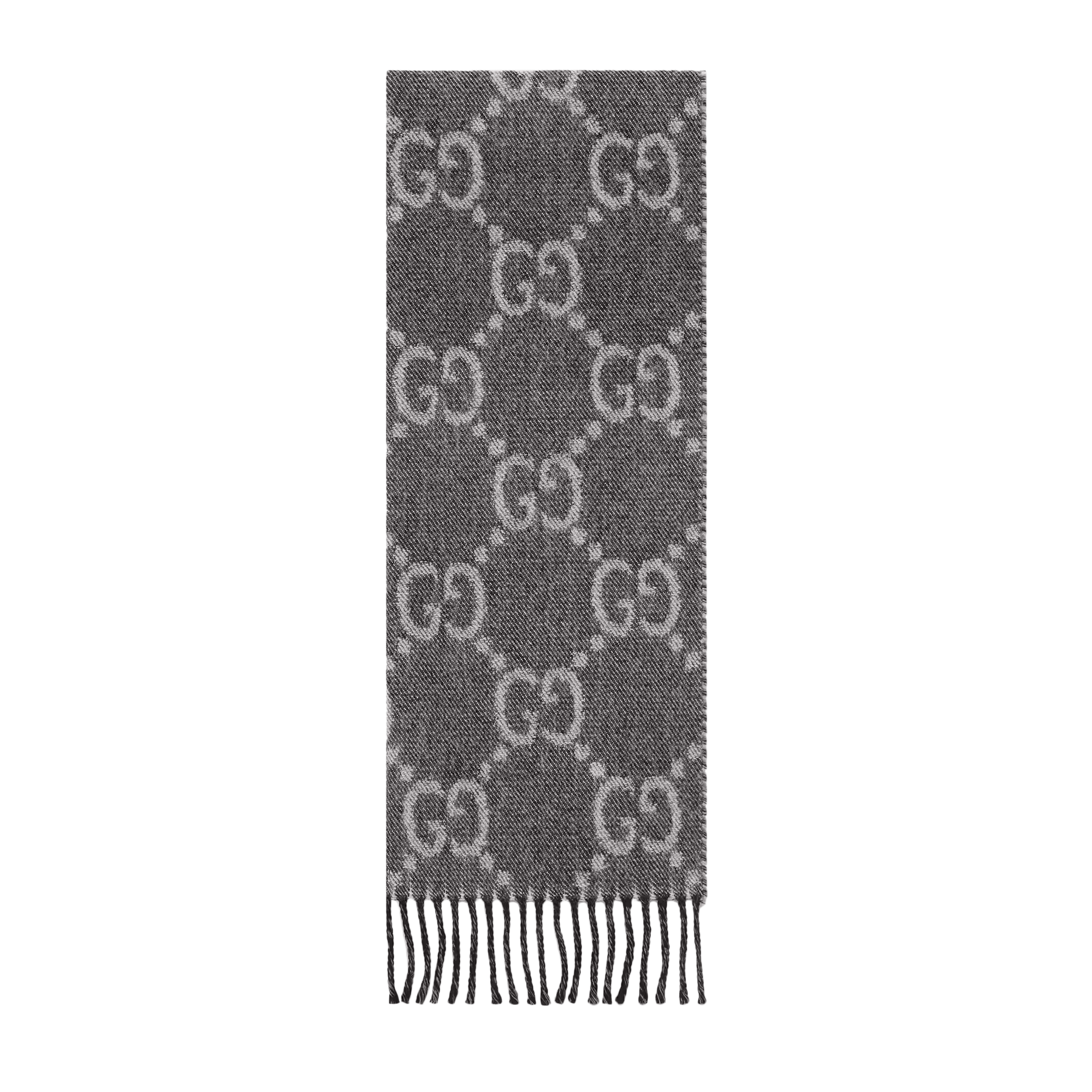 Gucci GG Jacquard Pattern Knit Scarf With Tassels Enigma Boutique