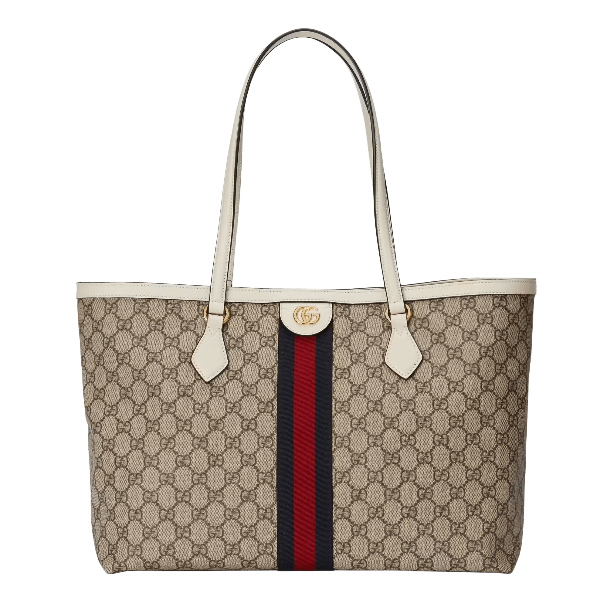 Ophidia GG medium tote in beige and white canvas