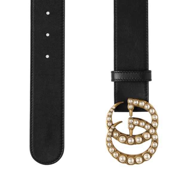 Leather Belt With Pearl Double G at Enigma Boutique