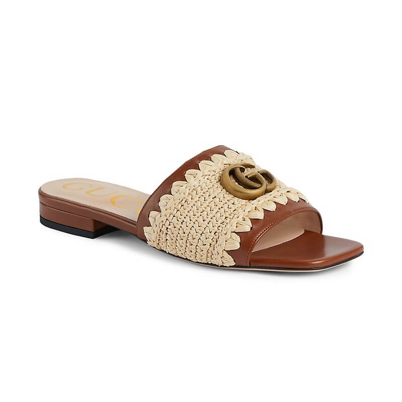 Gucci Jolie GG Raffia Slide Sandal - Enigma Boutique