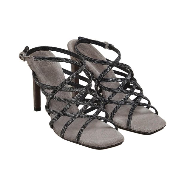 Brunello Cucinelli Precious Net heels in suede at Enigma Boutique