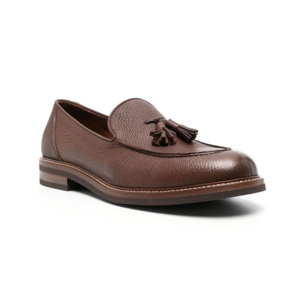 Brunello Cucinelli Tassel-detail Pebbled Leather Loafers at Enigma Boutique