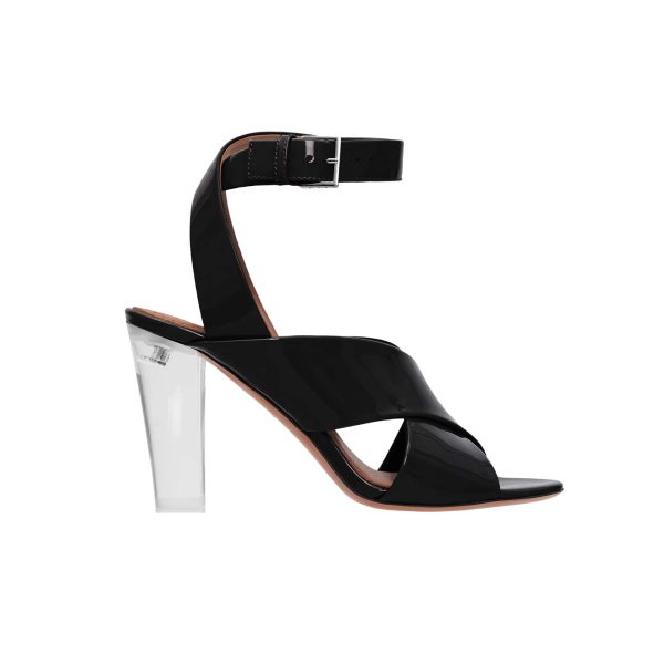 Alaïa Block Heel Sandals In Patent Calfskin at Enigma Boutique