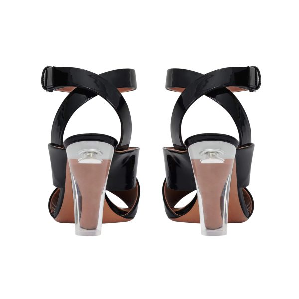 Alaïa Block Heel Sandals In Patent Calfskin at Enigma Boutique