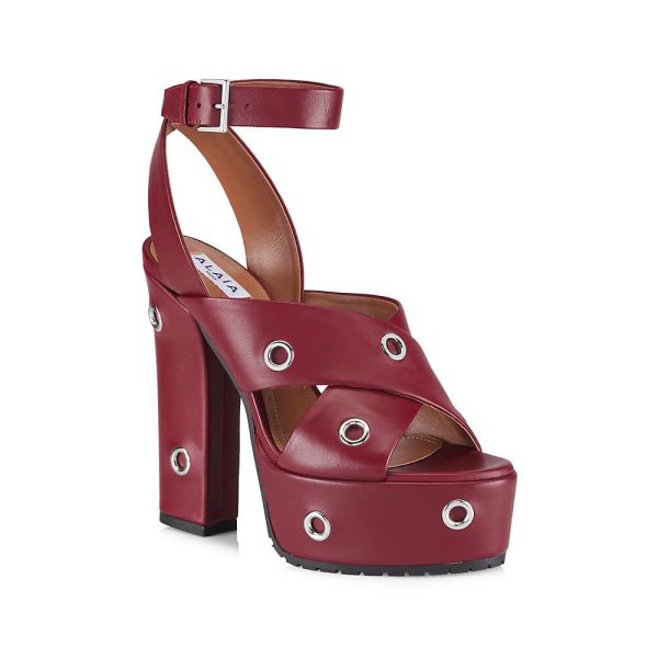 Alaïa Block Heel Platform Sandals In Lambskin With Eyelets at Enigma Boutique