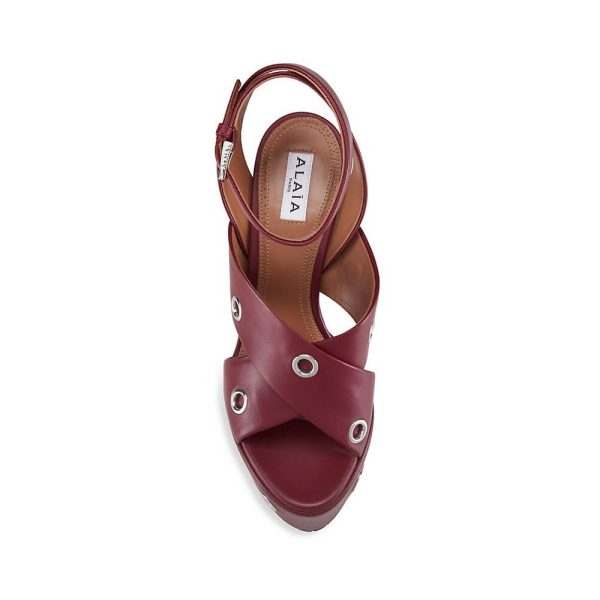 Alaïa Block Heel Platform Sandals In Lambskin With Eyelets at Enigma Boutique