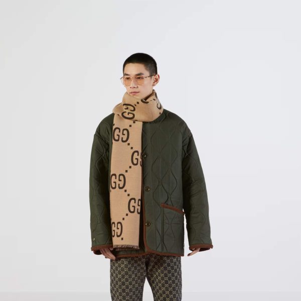 Gucci GG Jacquard Wool Silk Scarf - Image 3