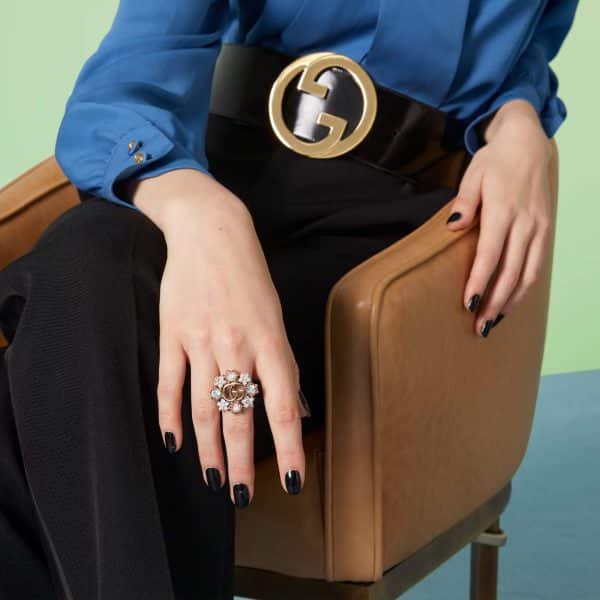 Gucci Double G Crystal Flower Ring - Image 5
