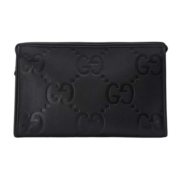 Gucci GG Jumbo Medium Pouch In Black Leather