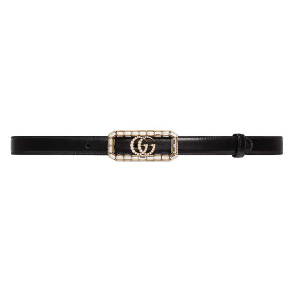 Gucci Thin Belt With Crystal Double G Buckle at Enigma Boutique