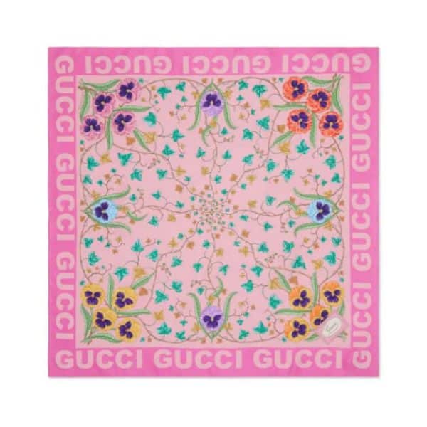 Gucci Floral Print Silk Scarf at Enigma Boutique