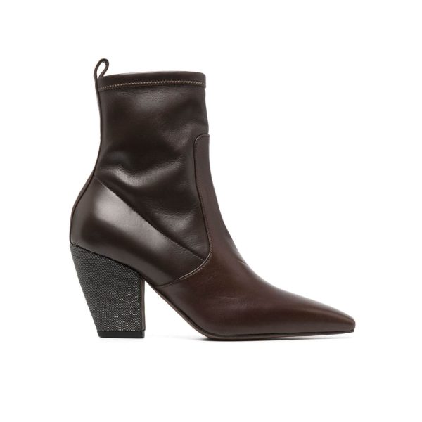 Brunello Cucinelli Leather Ankle Boots With Precious Heel at Enigma Boutique