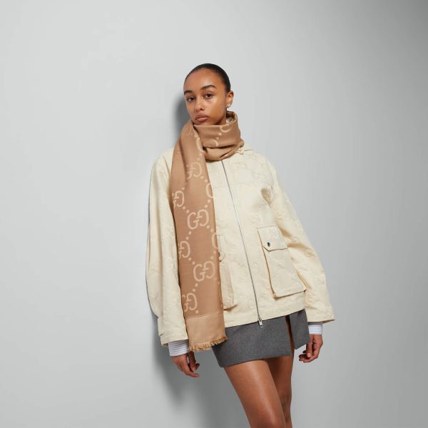 Gucci GG Jacquard Silk Wool Shawl - Image 3