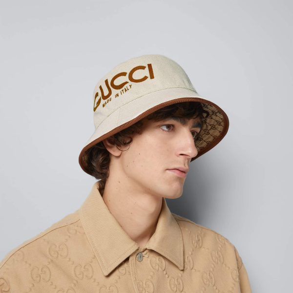 Gucci Bucket Hat With GUCCI Print at Enigma Boutique