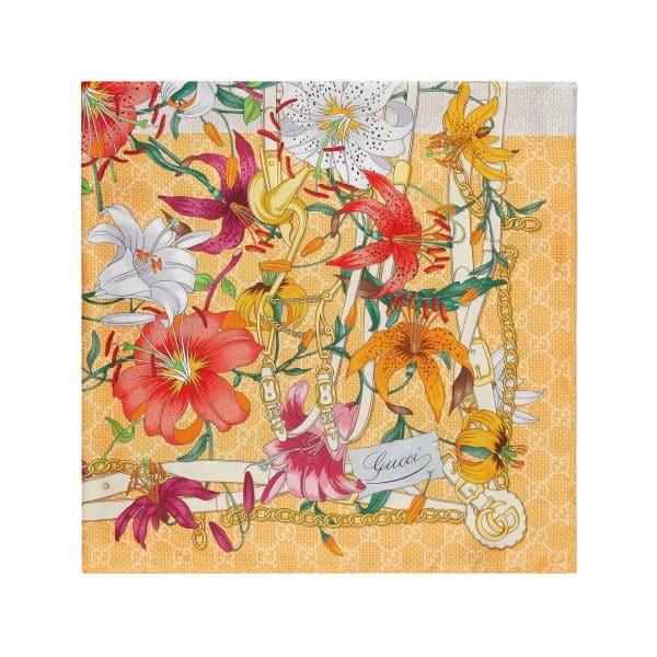 Gucci Silk Twill Flora Print Carré at Enigma Boutique