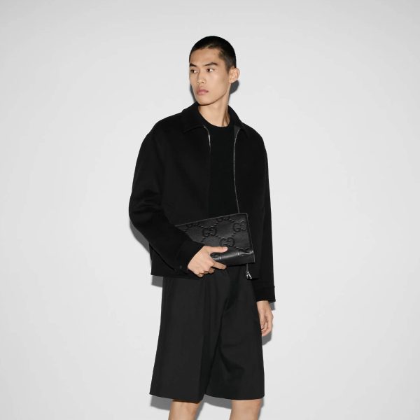 Gucci GG Jumbo Medium Pouch In Black Leather - Image 8
