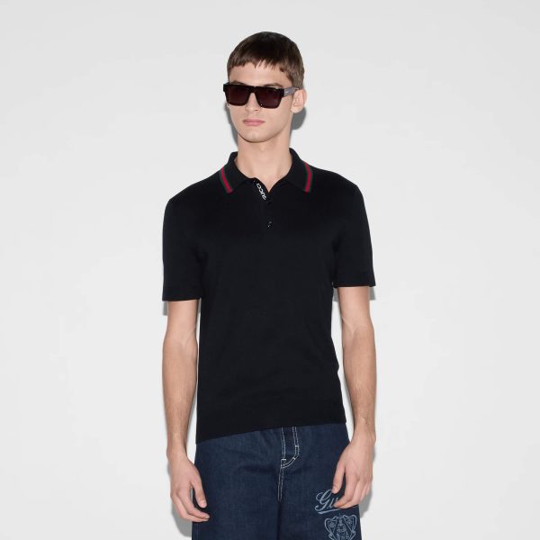 Gucci Silk Cotton Polo Shirt With Web - Image 2