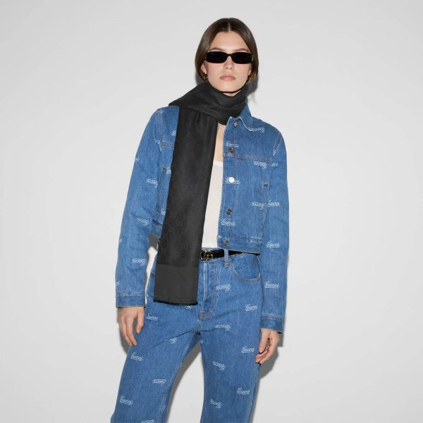 Gucci GG Silk Cotton Jacquard Shawl - Image 3