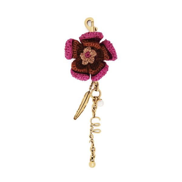 Chloé Flower Bag Charm In Raffia & Metal
