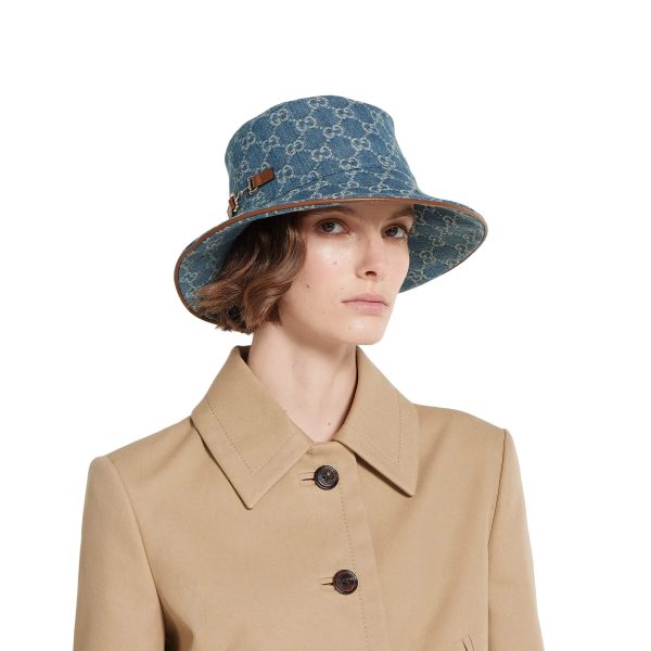 Gucci GG Denim Bucket Hat With Horsebit - Image 5
