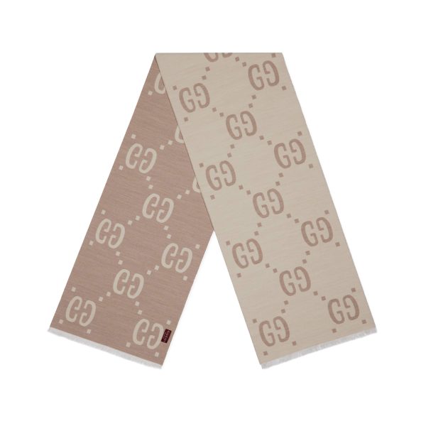 Gucci GG Jacquard Wool Silk Scarf - Image 2
