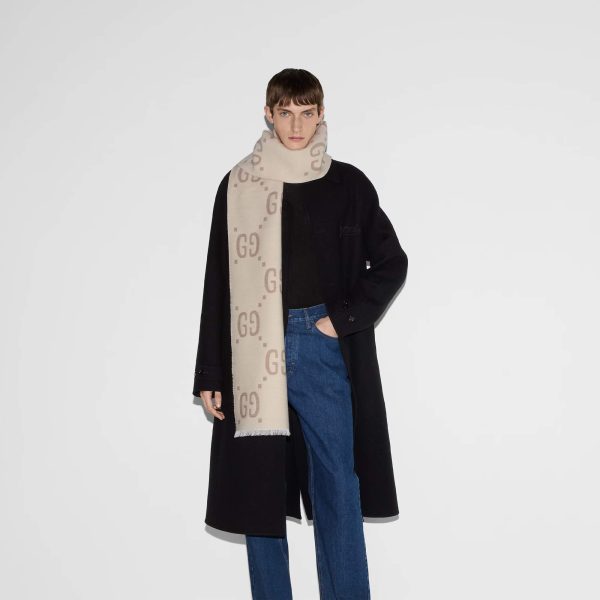 Gucci GG Jacquard Wool Silk Scarf - Image 3