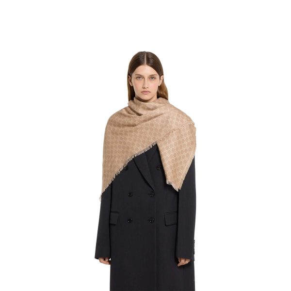 Gucci Printed GG Cotton Wool Lamé Shawl - Image 3
