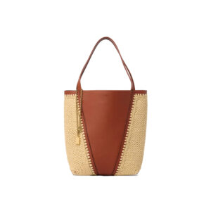 Chloé Spin Tote Bag In Raffia-effect & Leather